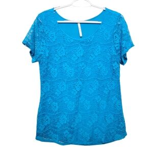 Leo & Nicole Blue Lace Women's Top Medium